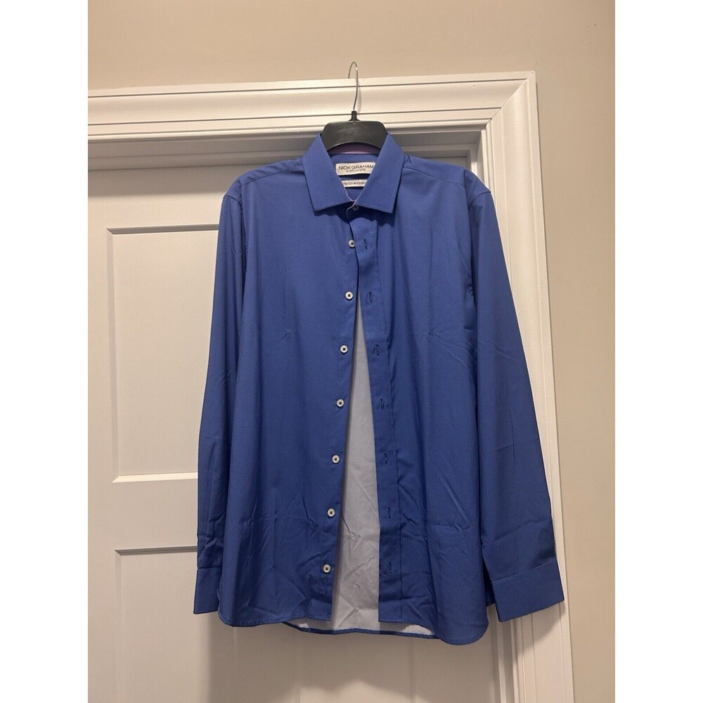 Nick Graham Stretch Modern Fit Button Up Men's Dress Shirt Size Medium 15 34/35
